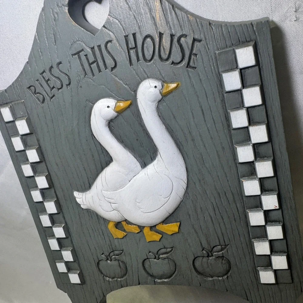 Vintage 1988 Burwood Products Bless This House Goose Wall Pocket 2869 A Grey
